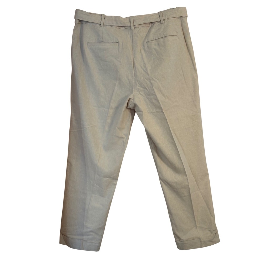LOFT The Devin Slim Beige Cotton Linen Blend Tie Waist Ankle Pants Size 14 - Picture 3 of 6